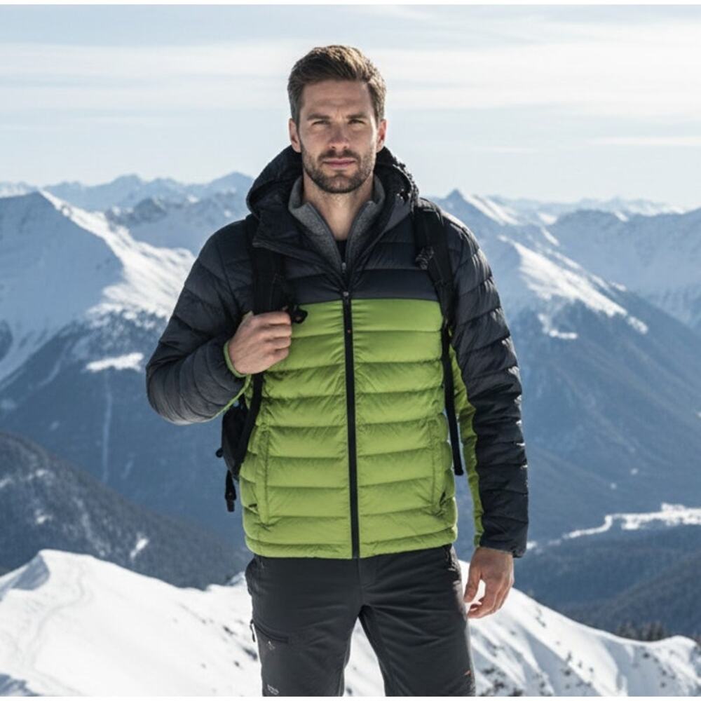 HAWKE & CO men's down jacket green black size S small puffer coat winter camping